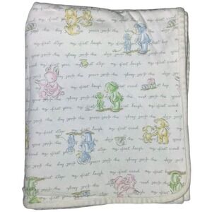 Vtg Carter's White My First Cotton Baby Blanket Unisex Bear Bunny Puppy Dog